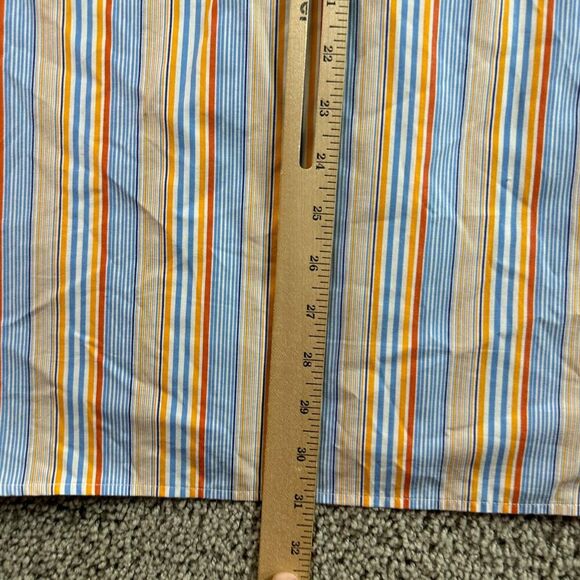 GAP Button Up Shirt Mens Large 16 Blue Orange Vertical Striped Classic Fit - Picture 6 of 8